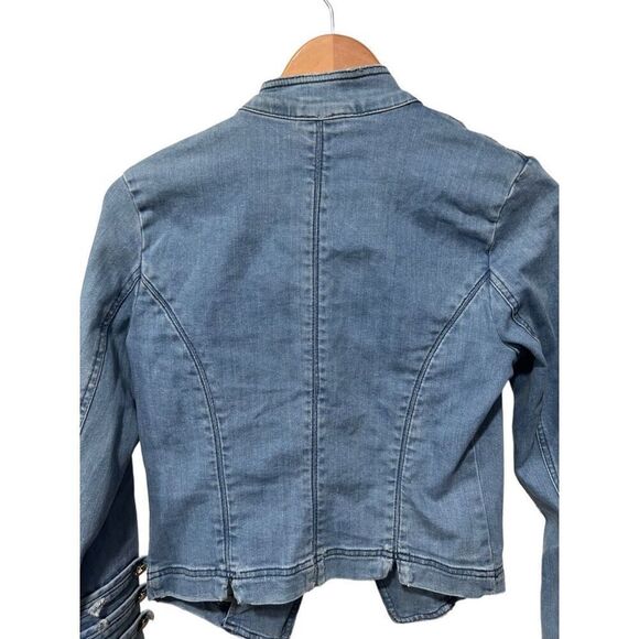 Free People Fitted Military Nautical Embellished Sleeves Jacket XS Denim - Picture 9 of 11